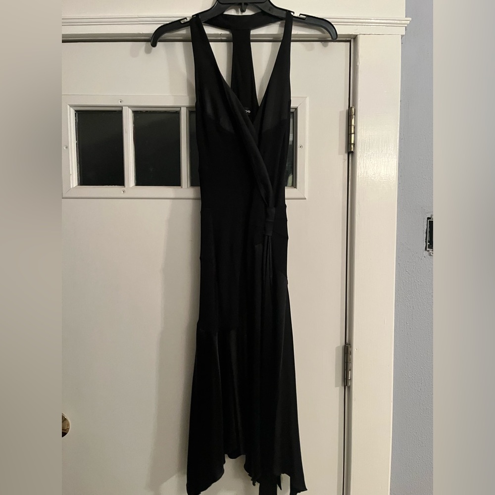 Bebe S black cocktail dress asymmetric him halter to racer back